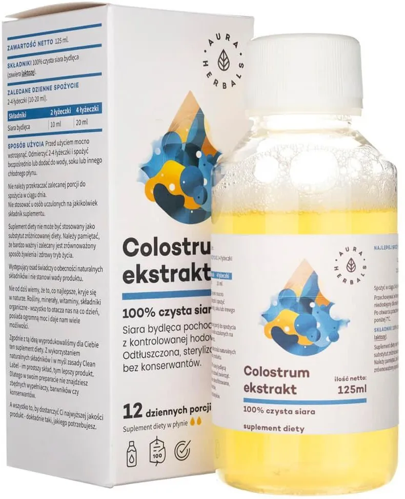 Aura Herbals Colostrum Ekstrakt 100% czysta siara bydlęca płyn 125ml