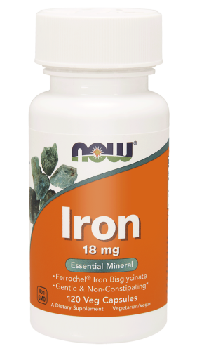 NOW Foods Iron Żelazo Chelat 18 mg – 120 kaps