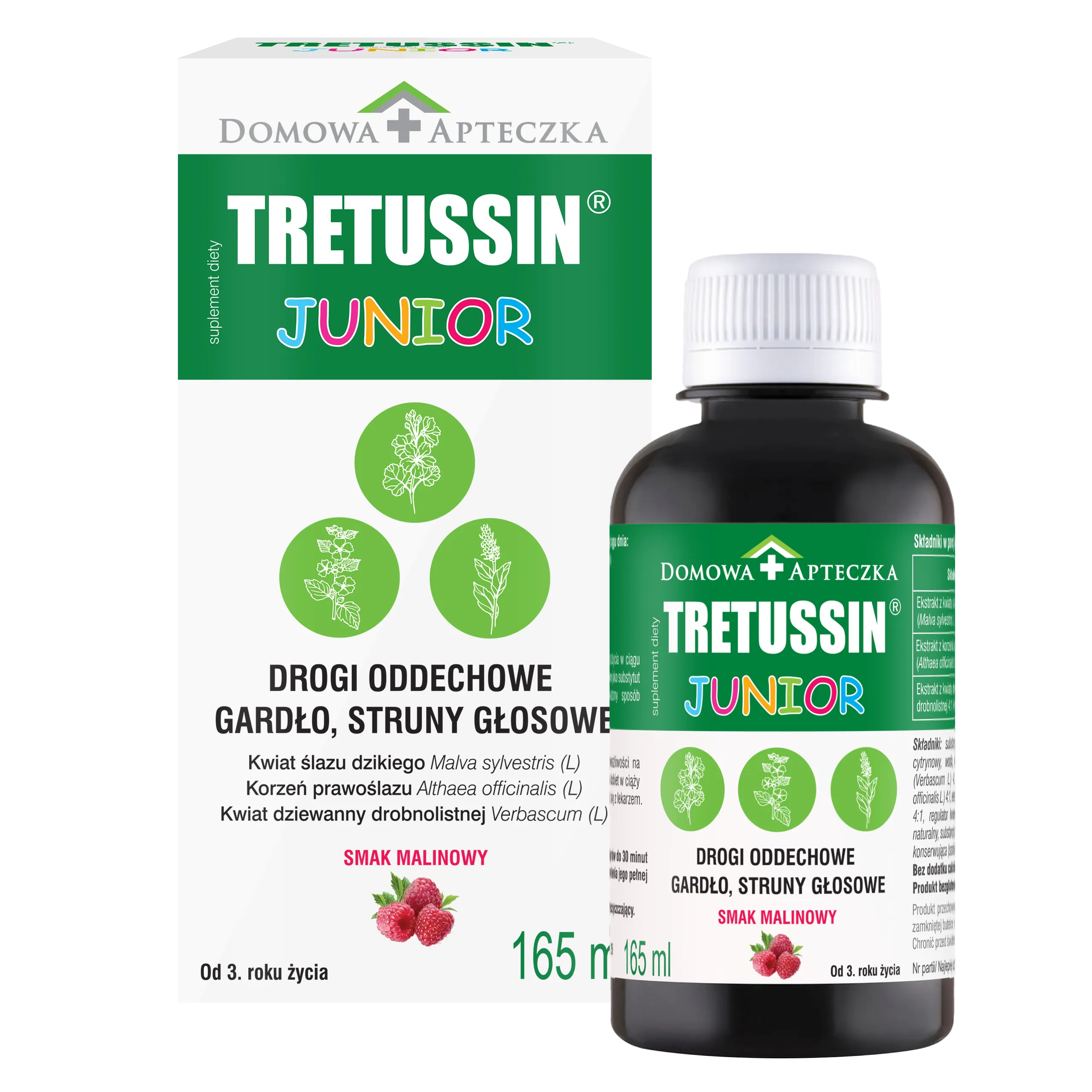 Tretussin Junior, od 3 lat, smak malinowy, 165 ml